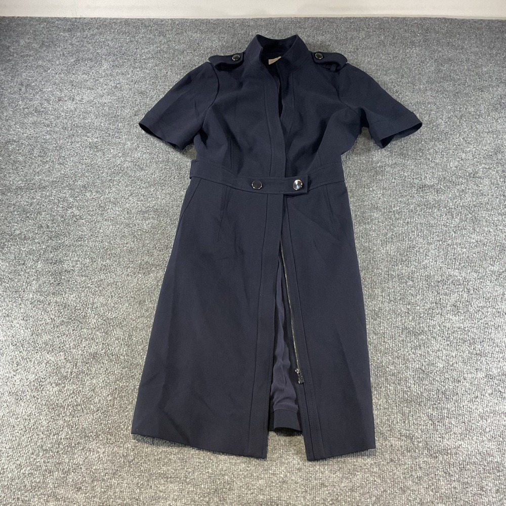 Tory Burch Navy Blue Military Shift Dress Silk Lined Short Sleeve Size 4